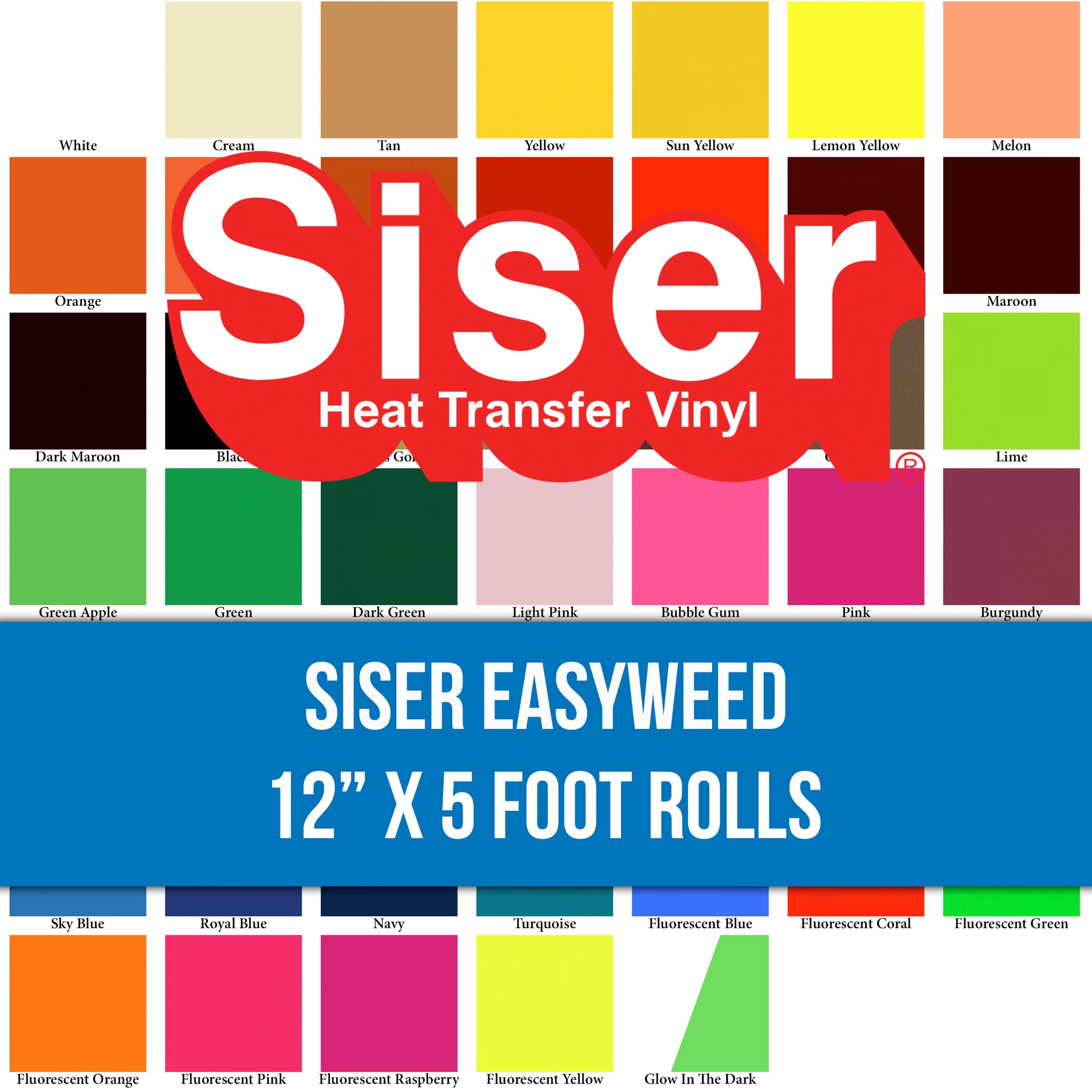 12 X 5 YD / Siser Easyweed Heat Transfer Vinyl / Roll / Siser Easyweed HTV  Roll / Heat Transfer Vinyl / 12 / 5 Yards / Cricut Iron On 